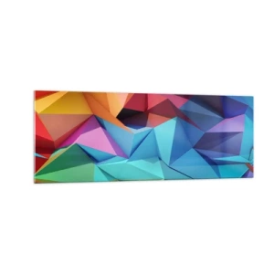 Quadro su vetro - Astrazione geometrica colorata in colori vivaci - 140x50cm - Origami arcobaleno - Decorazione murale moderna per soggiorno e camera da letto ARTTOR