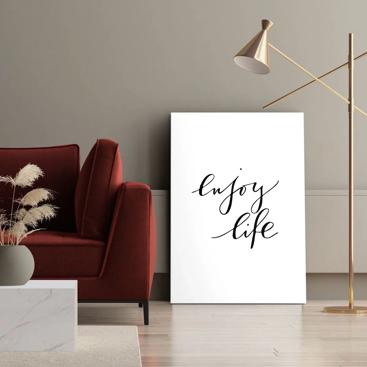 Quadro su tela - Stampe su Tela - La citazione "goditi la vita" in calligrafia nera su sfondo bianco - 50x70cm - Niente da aggiungere... - Decorazione murale moderna per soggiorno e camera da letto ARTTOR