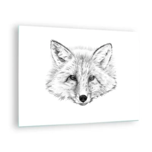 Quadro su vetro - Disegno di una testa di volpe su sfondo bianco - 70x50cm - Questi occhi possono mentire? - Decorazione murale moderna per soggiorno e camera da letto ARTTOR
