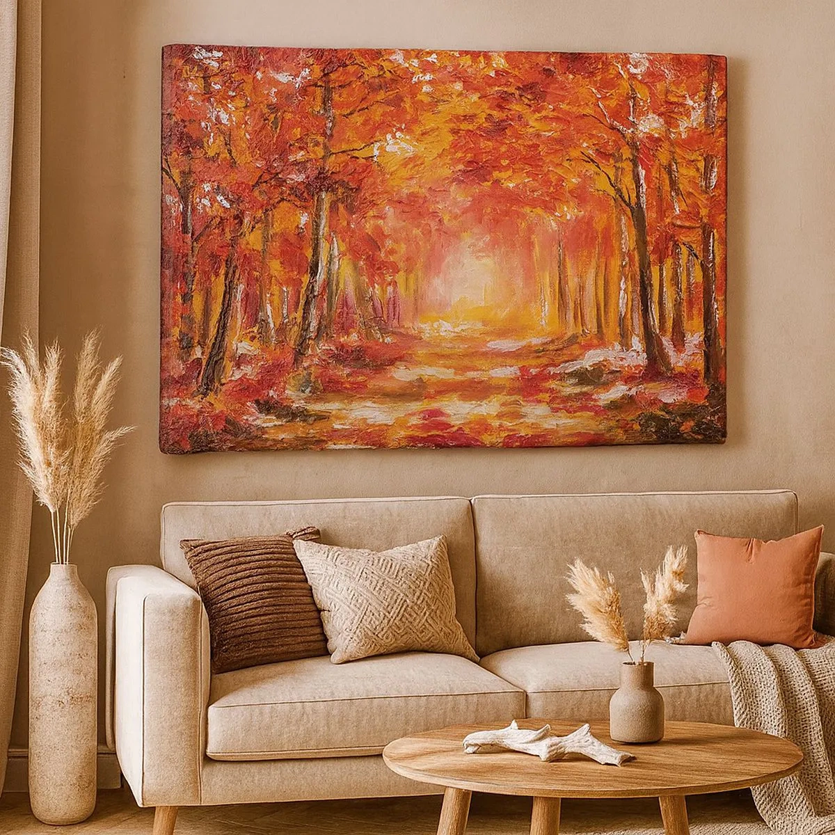 Quadro su tela - Stampe su Tela - Foresta autunnale nei toni del rame e dell'oro - 70x50cm - Foresta di rame - Decorazione murale moderna per soggiorno e camera da letto ARTTOR