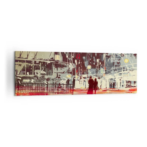 Quadro su tela - Stampe su Tela - Città di notte con luci al neon e sagome di persone per strada - 160x50cm - Viaggio nella grande città - Decorazione murale moderna per soggiorno e camera da letto ARTTOR