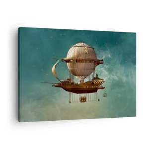 Quadro su tela - Stampe su Tela - Un fantastico dirigibile contro il cielo verdastro - 70x50cm - Saluti da Jules Verne - Decorazione murale moderna per soggiorno e camera da letto ARTTOR