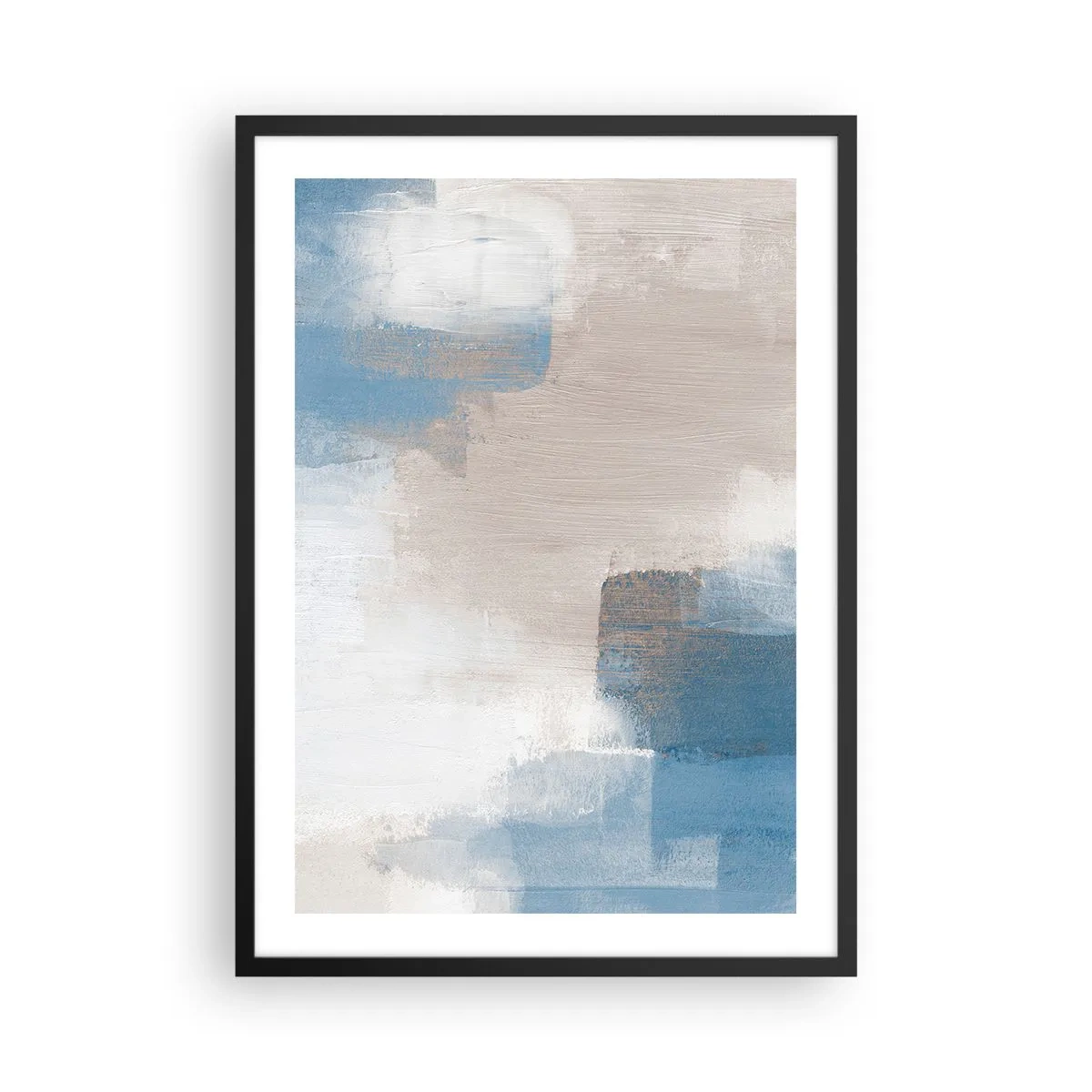 Poster in cornice nera - Composizione astratta nei toni del blu e del beige - 50x70cm - Astrazione rosa coperta dal blu - Decorazione murale moderna per soggiorno e camera da letto ARTTOR