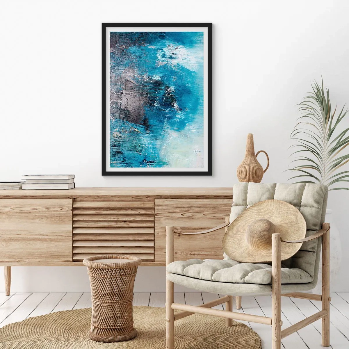 Poster in cornice nera - Composizione astratta nei toni del blu - 50x70cm - Rapsodia blu - Decorazione murale moderna per soggiorno e camera da letto ARTTOR