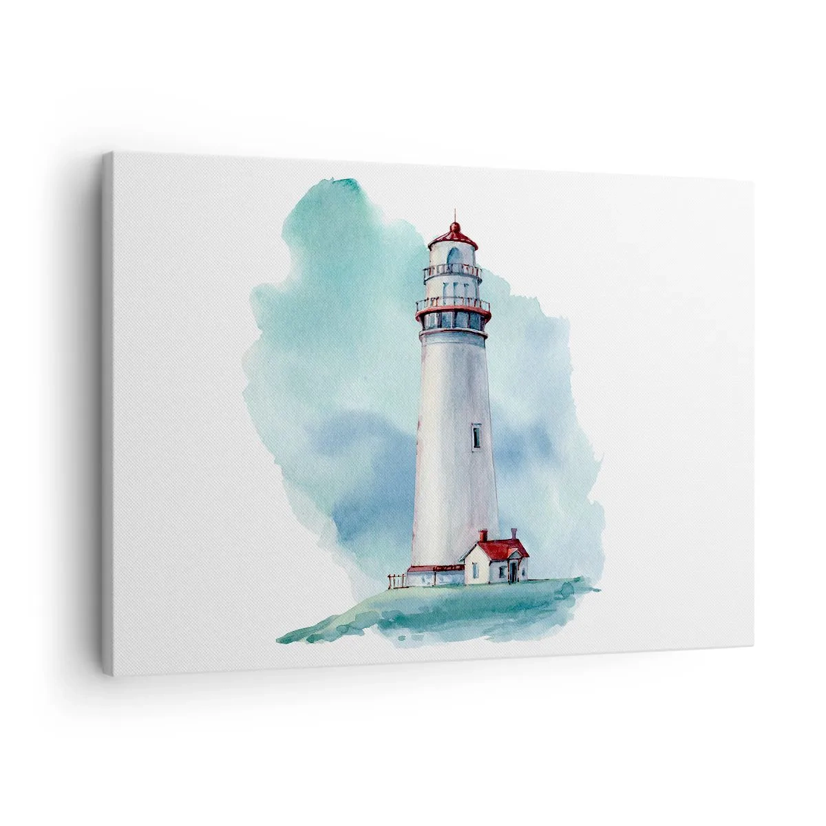 Quadro su tela - Stampe su Tela - Un faro su uno sfondo blu acquerello - 70x50cm - Il mite amico del blu - Decorazione murale moderna per soggiorno e camera da letto ARTTOR