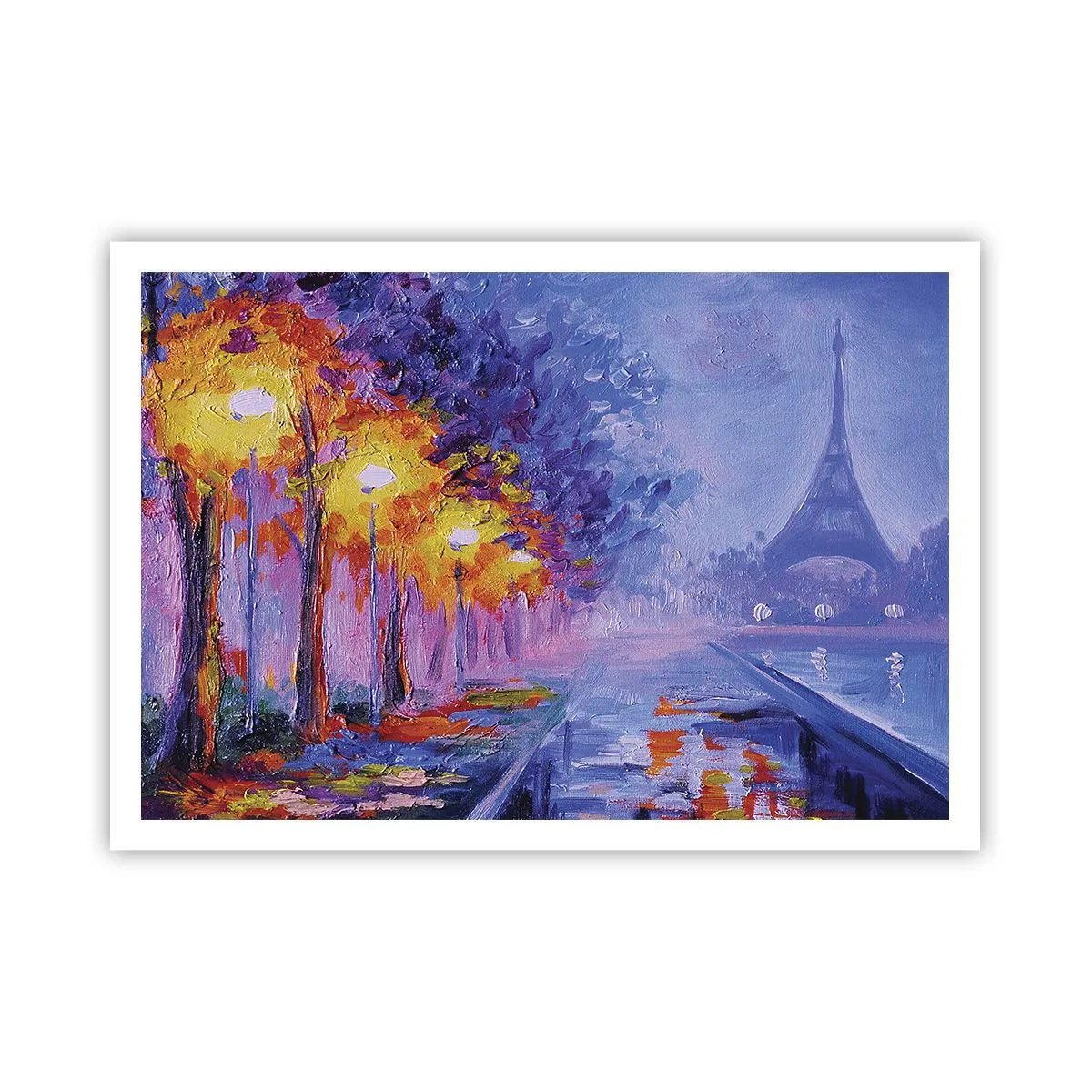 Poster - Un viale con lampioni a Parigi con la Torre Eiffel sullo sfondo - 100x70cm - Passeggiata da sogno - Decorazione murale moderna per soggiorno e camera da letto ARTTOR