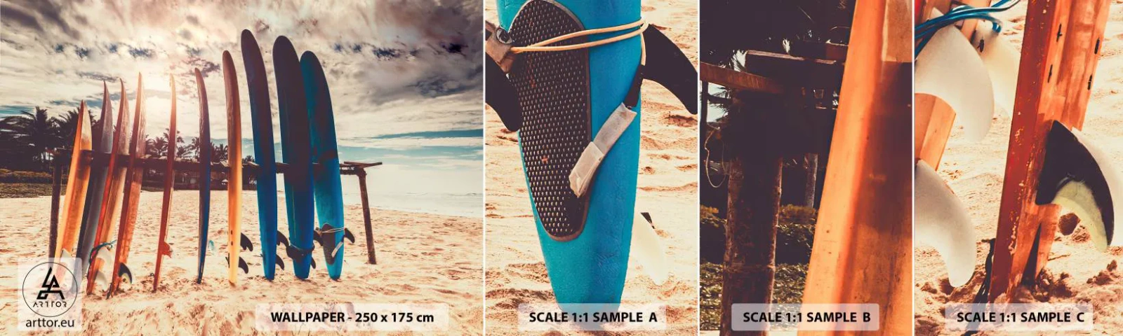 Campione di Fotomurale Adesivo Deluxe Sticker - Buonanotte, a domani - Fare surf, Paesaggio, Tavola da surf - 100x30 cm