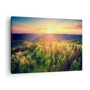 Quadro su tela - Stampe su Tela - Paesaggio forestale con tramonto sulle colline - 70x50cm - Vette e cime - Decorazione murale moderna per soggiorno e camera da letto ARTTOR