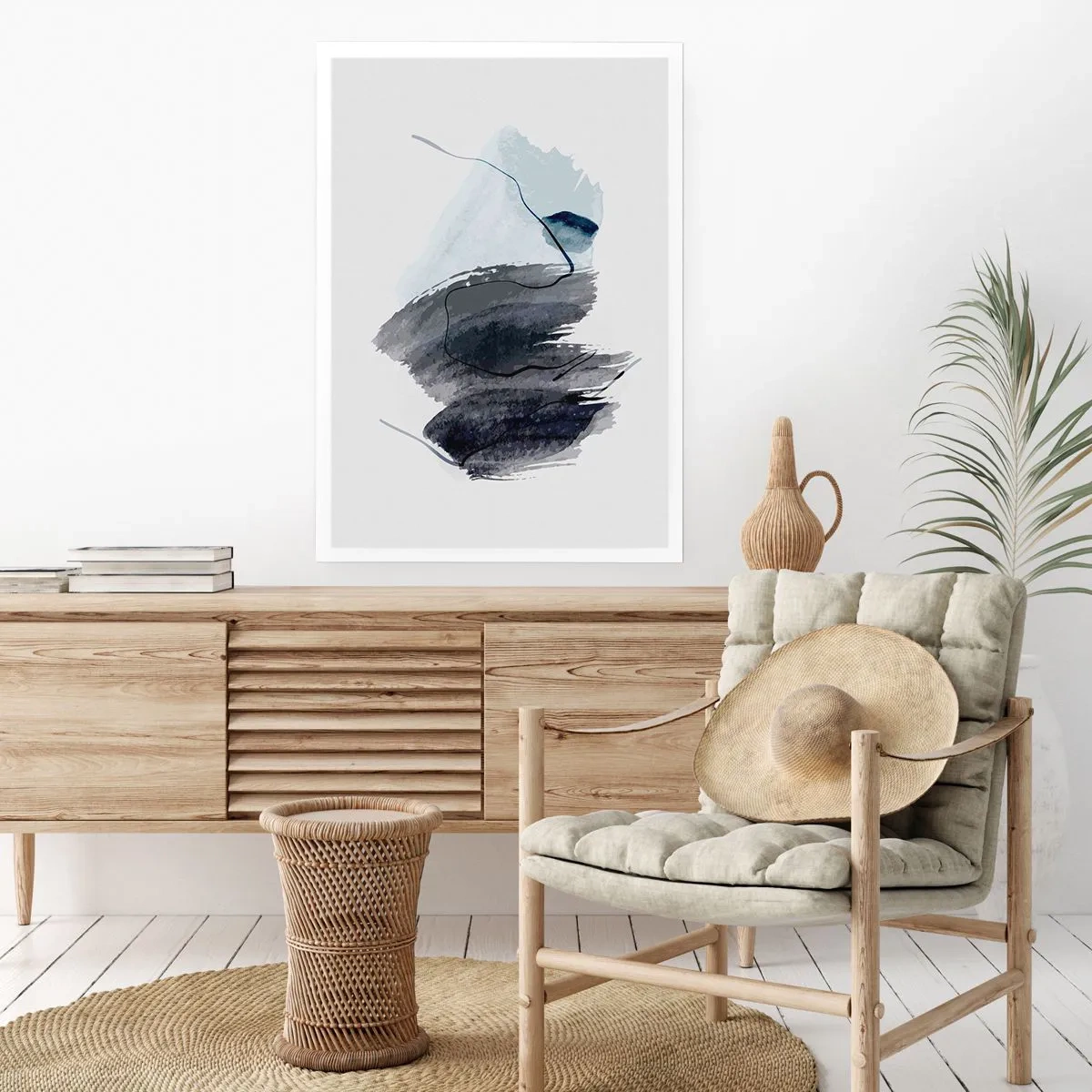 Poster - Pennellate astratte in tonalità di grigio - 50x70cm - Intensità e movimento - Decorazione murale moderna per soggiorno e camera da letto ARTTOR