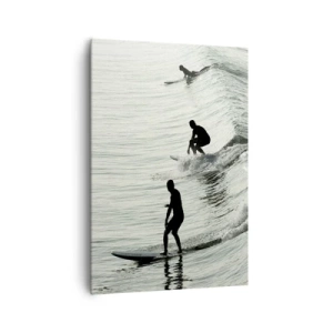 Quadro su tela - Stampe su Tela - Surfisti sulle onde in uno scatto monocromatico - 70x100cm - Onde all'incontro - Decorazione murale moderna per soggiorno e camera da letto ARTTOR