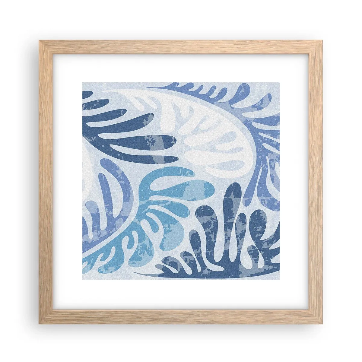 Poster in cornice rovere chiaro - Felci blu - 30x30 cm