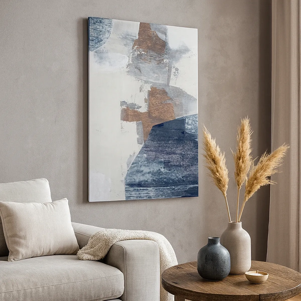 Quadro su tela - Stampe su Tela - Forme astratte nelle tonalità del blu e del marrone - 50x70cm - Forme blu e marroni - Decorazione murale moderna per soggiorno e camera da letto ARTTOR