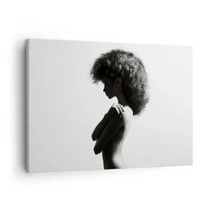 Quadro su tela - Stampe su Tela - Una sottile silhouette di una donna in tonalità di bianco e nero su uno sfondo chiaro - 70x50cm - Come un fiore su un gambo snello - Decorazione murale moderna per soggiorno e camera da letto ARTTOR