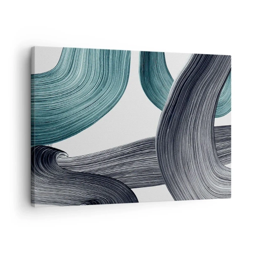 Quadro su tela - Stampe su Tela - Linee astratte fluide nelle tonalità del verde e del grigio - 70x50cm - Tracce smeraldo e nero - Decorazione murale moderna per soggiorno e camera da letto ARTTOR