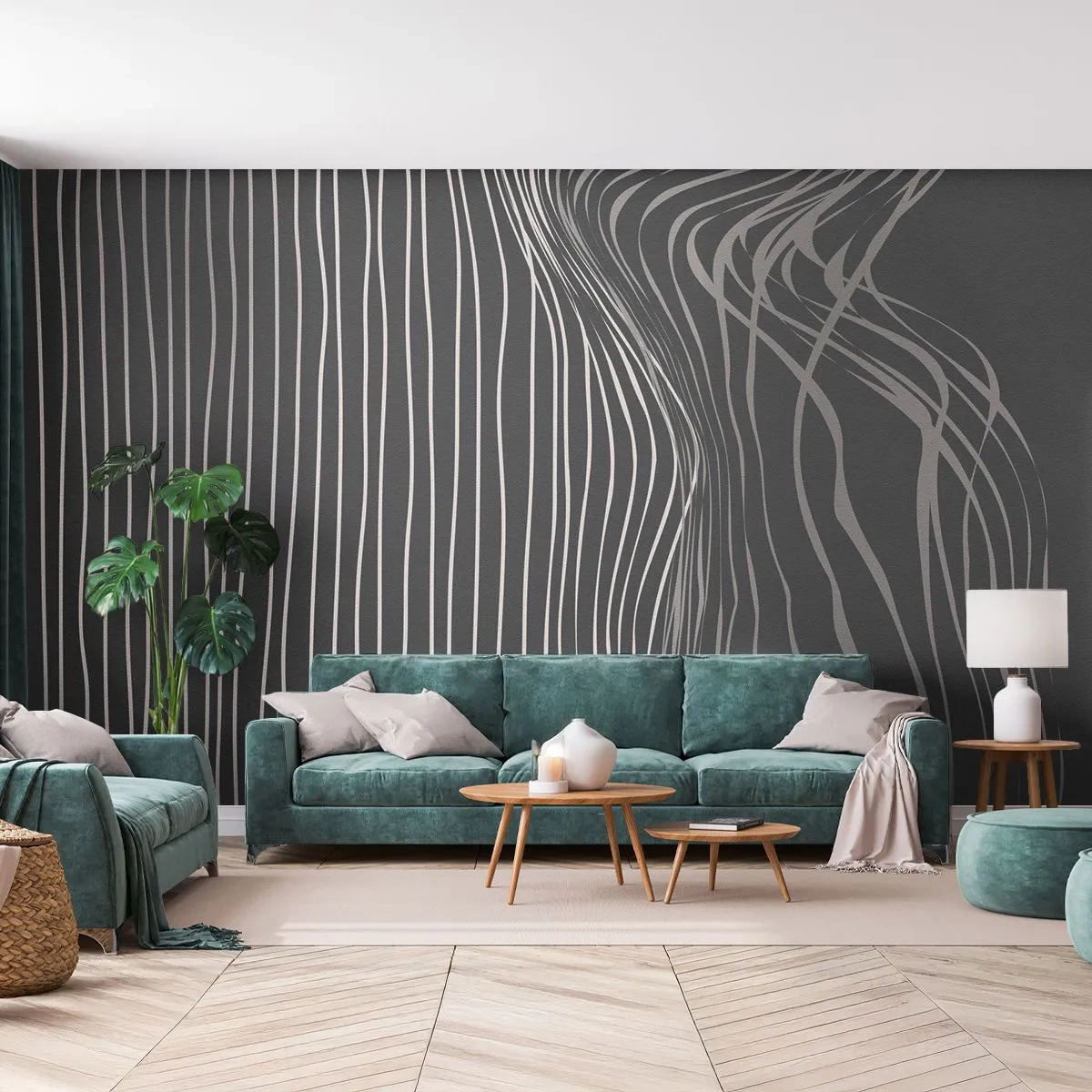 Fotomurali Premium Sand - Ritmo e accento - Astrazione, Pezzo, Bianco e nero - 200x140 cm