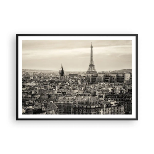 Poster in cornice nera - Panorama di Parigi con la Torre Eiffel in tonalità seppia - 100x70cm - Sui tetti di Parigi - Decorazione murale moderna per soggiorno e camera da letto ARTTOR