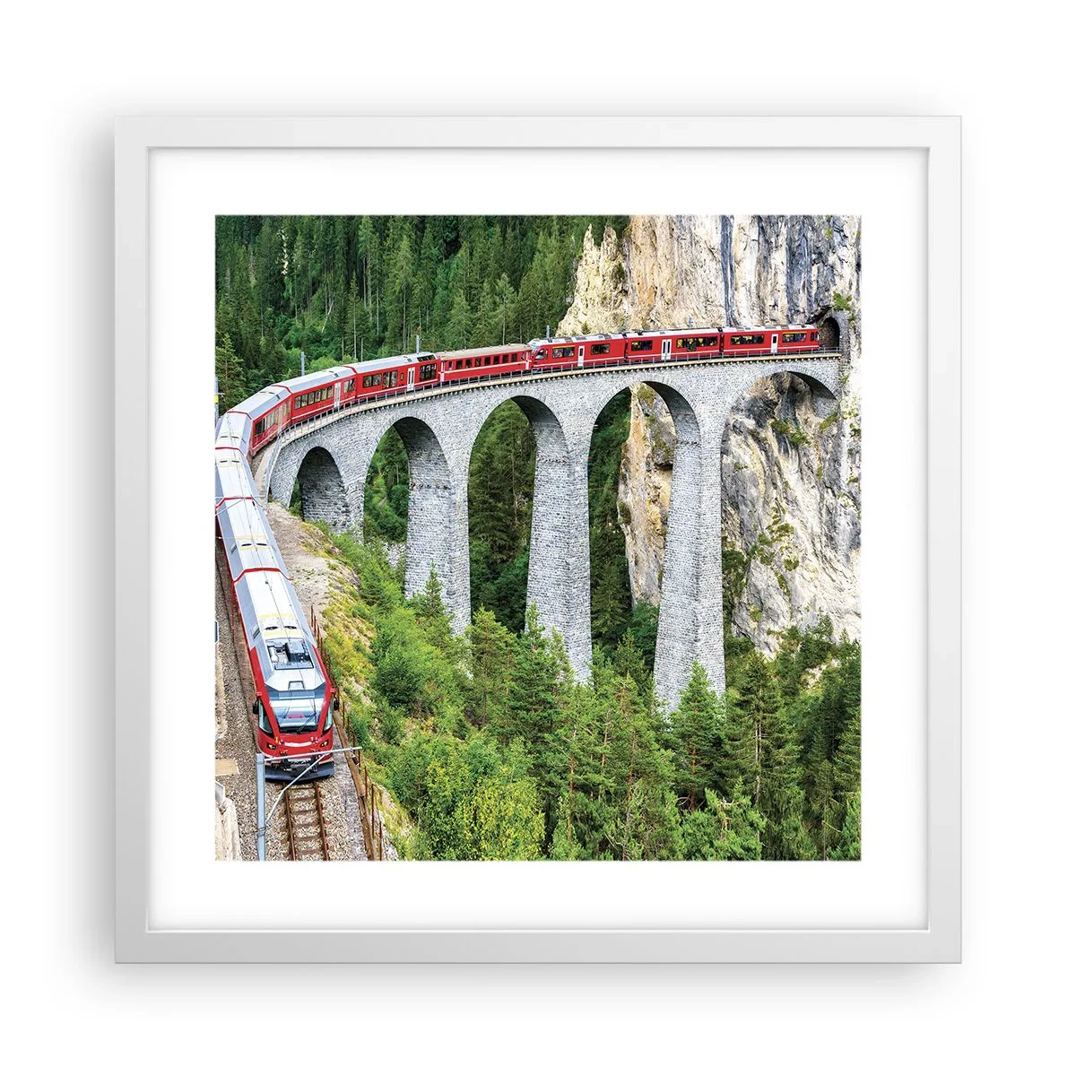 Poster in cornice bianca - Il treno tra i monti - 40x40 cm