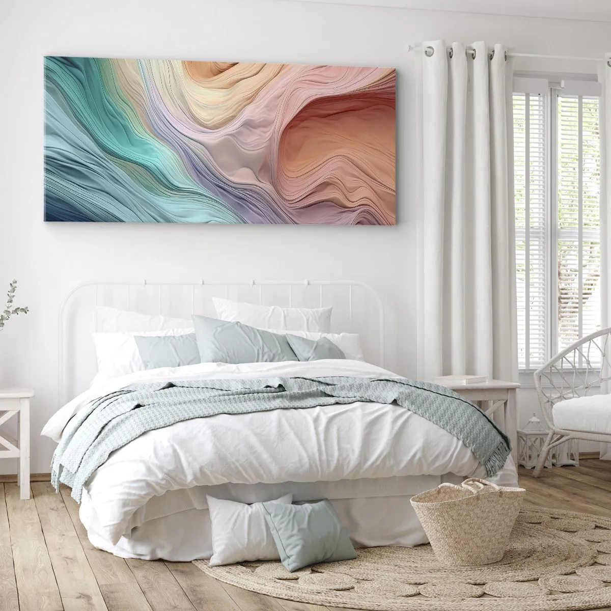 Quadro su tela - Stampe su Tela - Onde astratte nei colori pastello e arcobaleno - 120x50cm - Onda arcobaleno - Decorazione murale moderna per soggiorno e camera da letto ARTTOR