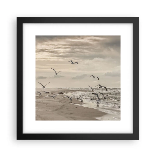 Poster in cornice nera - Brusio del mare, canto degli uccelli - 30x30 cm