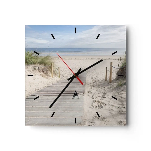 Orologio da parete - Orologio in Vetro - Un sentiero di assi che conduce a una spiaggia sabbiosa - 30x30cm - Fino all'orizzonte - Decorazione murale moderna per soggiorno e camera da letto ARTTOR
