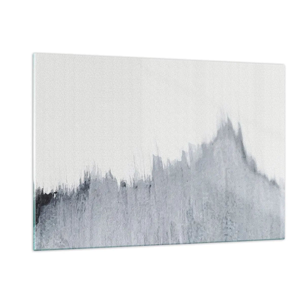 Quadro su vetro - Una composizione astratta in tonalità di grigio che ricorda un disco su uno sfondo bianco. - 120x80cm - Iscrizione misteriosa - Decorazione murale moderna per soggiorno e camera da letto ARTTOR