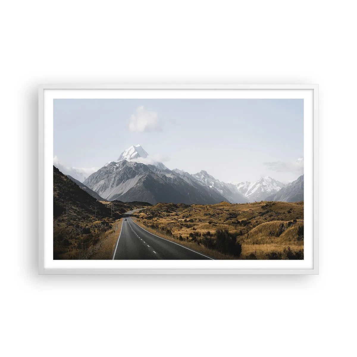Poster in cornice bianca - Via verso il cuore dei monti - 91x61 cm