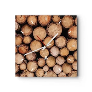 Orologio da parete - Orologio in Vetro - Mucchi di tronchi d'albero abbattuti disposti in armonia - 30x30cm - Nuovo inizio - Decorazione murale moderna per soggiorno e camera da letto ARTTOR