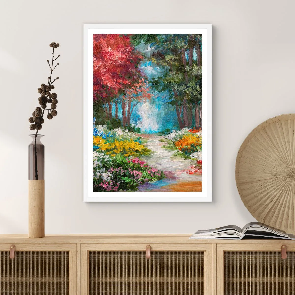 Poster in cornice bianca - Il giardino del bosco d'aprile - 61x91 cm