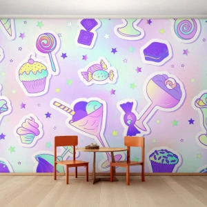 Fotomurali Premium Sand - Dolci e dessert colorati in stile pastello - 100x70cm - Ogni giorno è il mio compleanno - Decorazione murale moderna per soggiorno e camera da letto ARTTOR