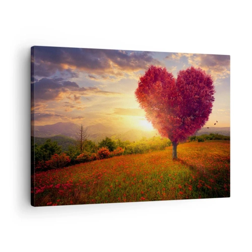 Quadro su tela - Stampe su Tela - Albero a forma di cuore al tramonto - 70x50cm - Ti prende al cuore - Decorazione murale moderna per soggiorno e camera da letto ARTTOR