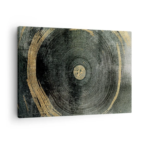 Quadro su tela - Stampe su Tela - Cerchi concentrici con accenti dorati - 70x50cm - Cambiamento e persistenza - Decorazione murale moderna per soggiorno e camera da letto ARTTOR