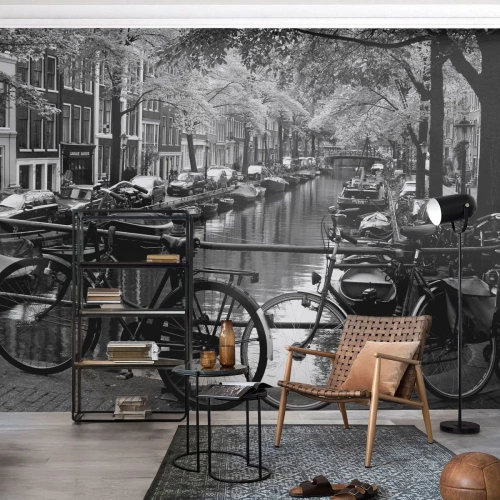 Fotomurali Autoadesivo Deluxe Sticker - Vista molto olandese - Amsterdam, Bicicletta, Architettura - 400x280 cm