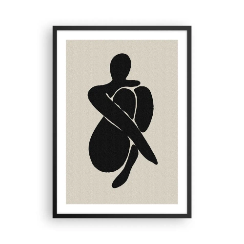 Poster in cornice nera - Figura astratta in posa con le braccia avvolte attorno al corpo, illustrazione in bianco e nero - 50x70cm - Nelle proprie braccia - Decorazione murale moderna per soggiorno e camera da letto ARTTOR