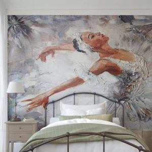 Fotomurali Standard Eco - Una ballerina in abito bianco in una posa espressiva - 100x70cm - Delicata e leggera come il tulle - Decorazione murale moderna per soggiorno e camera da letto ARTTOR