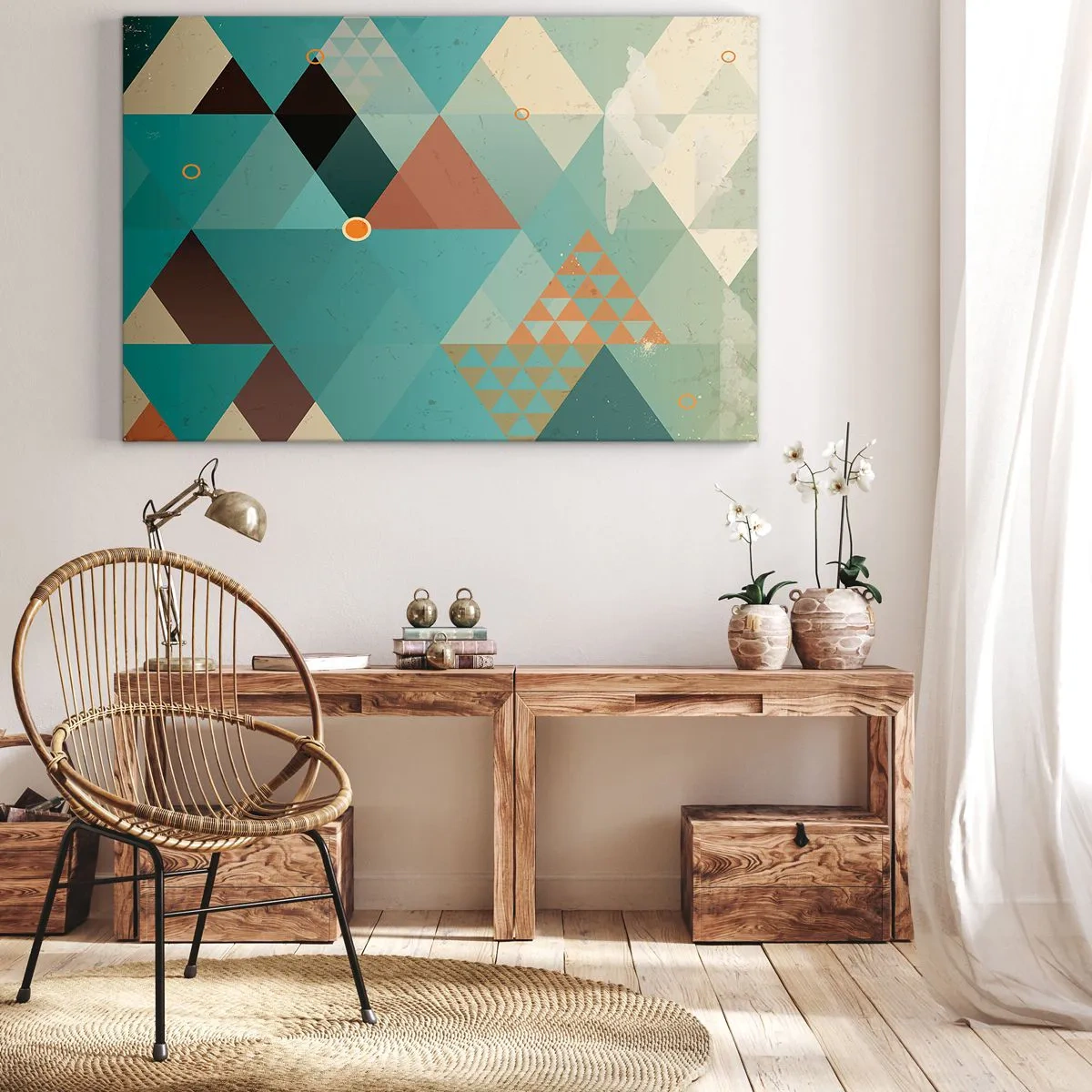 Quadro su tela - Stampe su Tela - Motivi geometrici nei toni del turchese e del marrone - 120x80cm - Unità della molteplicità, molteplicità dell'unità - Decorazione murale moderna per soggiorno e camera da letto ARTTOR