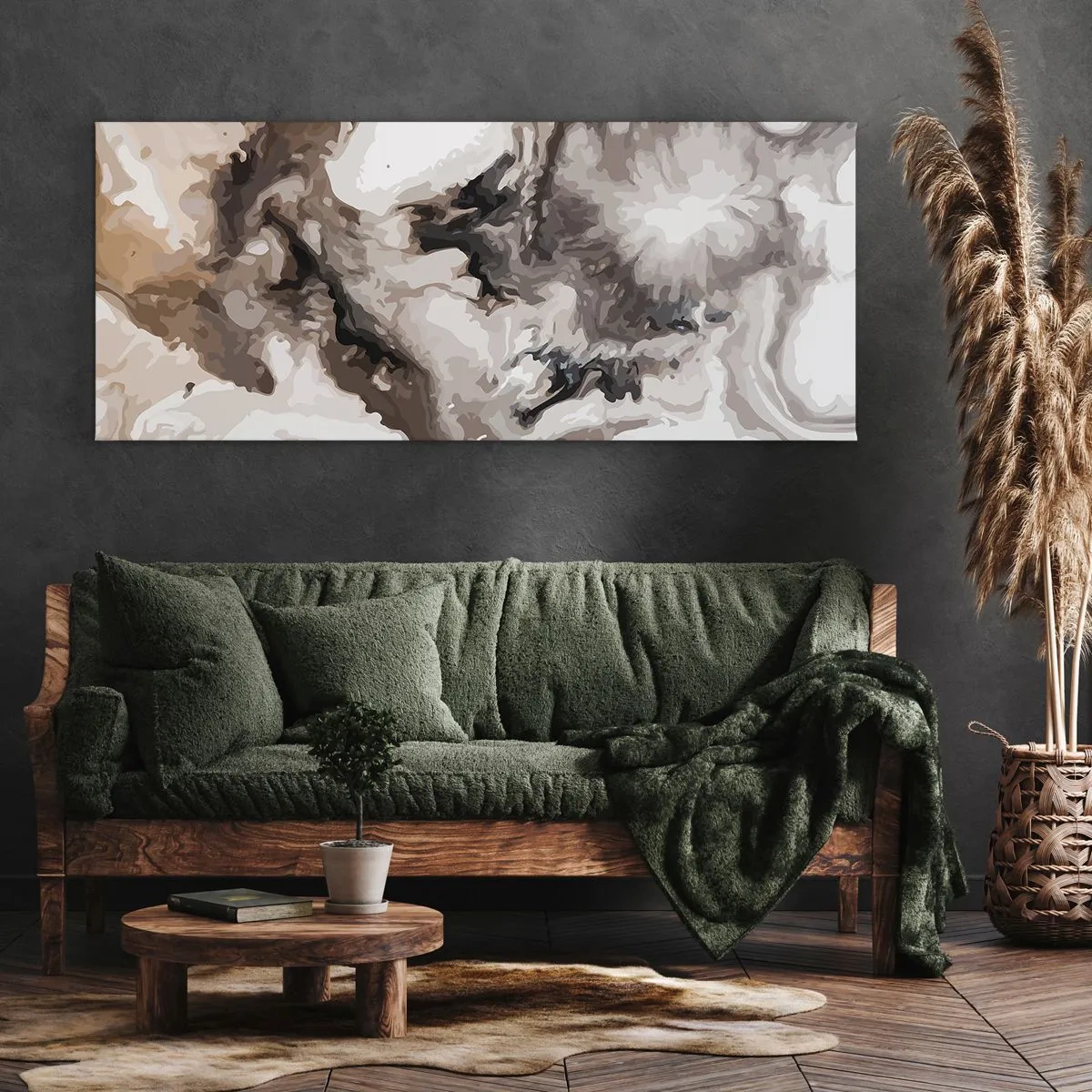 Quadro su tela - Stampe su Tela - Motivo astratto nei toni del marrone e del bianco - 140x50cm - La nascita della galassia - Decorazione murale moderna per soggiorno e camera da letto ARTTOR