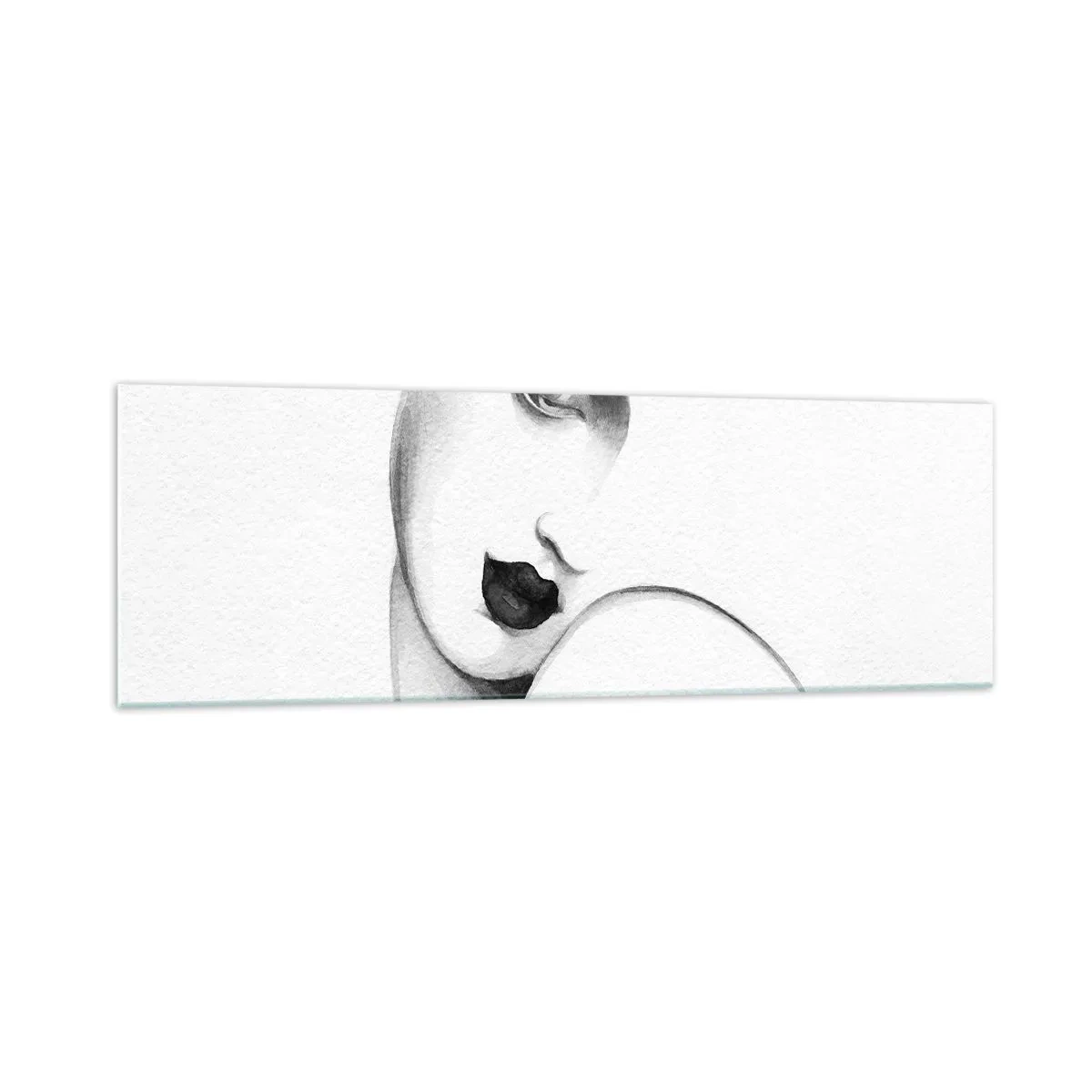 Quadro su vetro - Un sottile ritratto di una donna in stile monocromatico - 160x50cm - Nello stile di Lempicka - Decorazione murale moderna per soggiorno e camera da letto ARTTOR