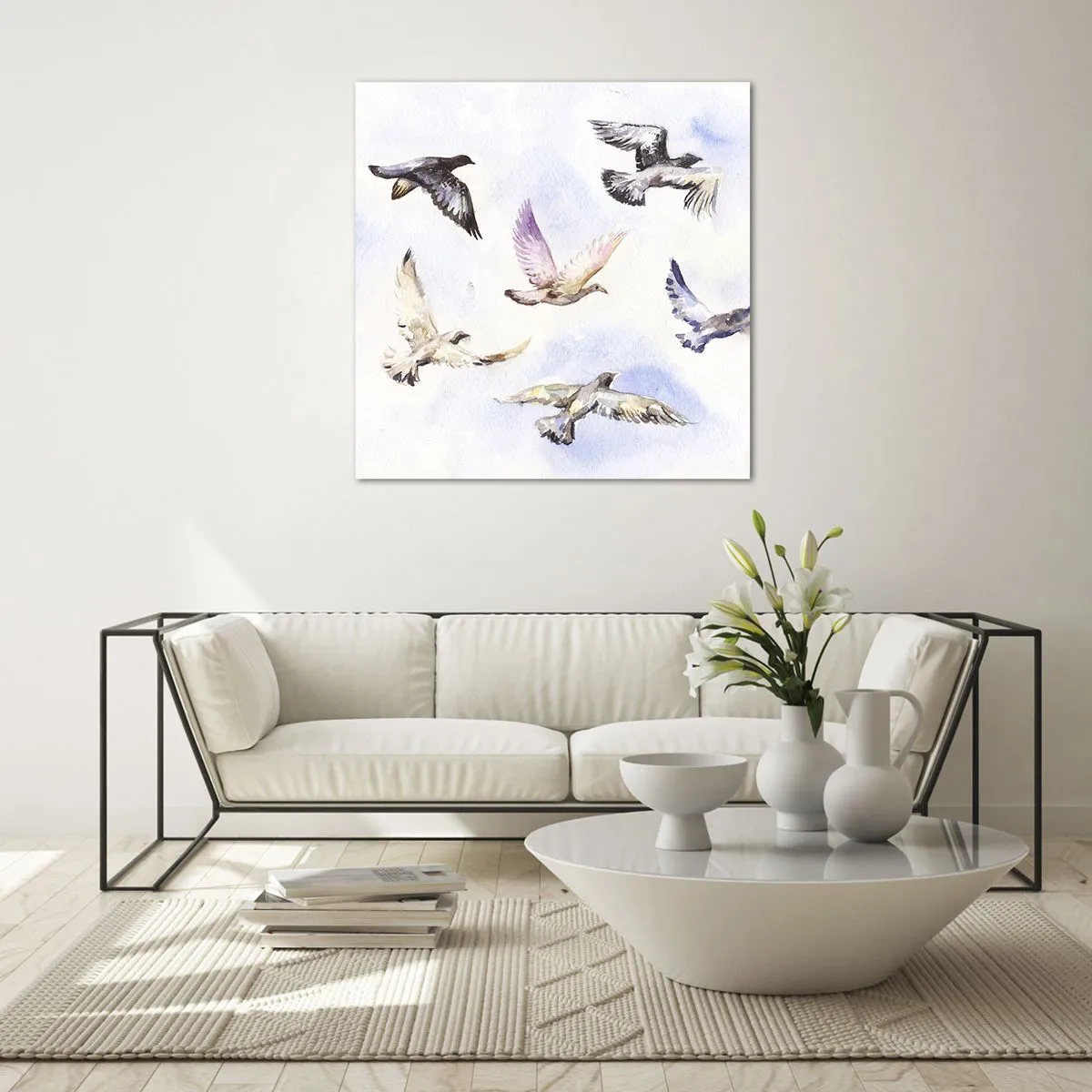 Quadro su vetro - Libertà in grigio e blu - 60x60 cm