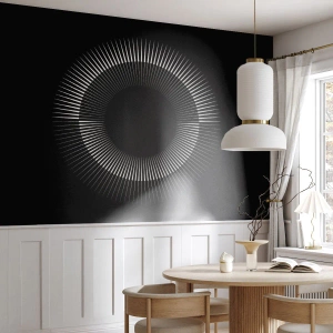 Fotomurali Premium Sand - Cerchio bianco radioso su sfondo nero - 100x70cm - Sole nero - Decorazione murale moderna per soggiorno e camera da letto ARTTOR