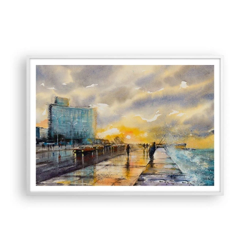 Poster in cornice bianca - Vita sulla costa - 100x70 cm