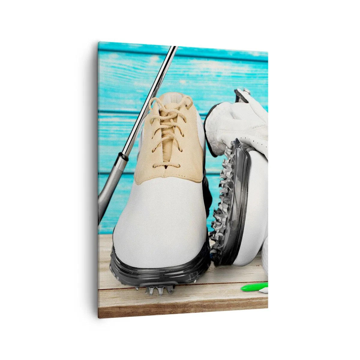 Quadro su tela - Stampe su Tela - Un set di accessori da golf su uno sfondo di legno - 70x100cm - Tutto è pronto - Decorazione murale moderna per soggiorno e camera da letto ARTTOR