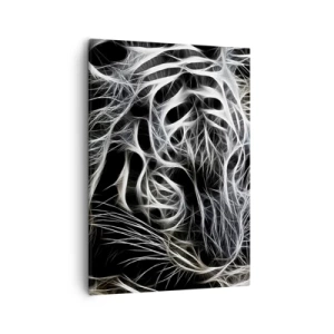 Quadro su tela - Stampe su Tela - Un motivo astratto che raffigura la sagoma di un gatto su uno sfondo nero. - 50x70cm - Studio di leggerezza felina - Decorazione murale moderna per soggiorno e camera da letto ARTTOR