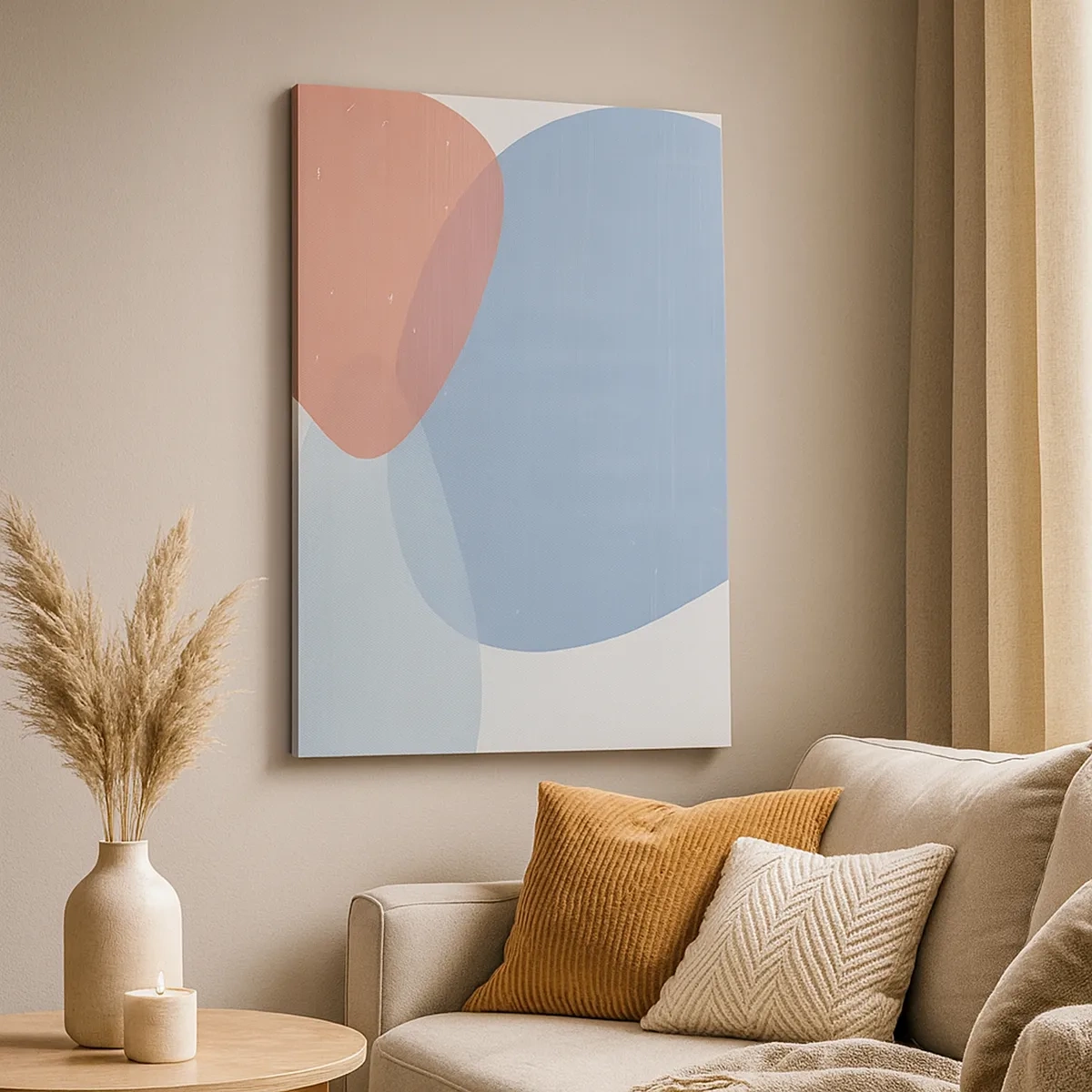 Quadro su tela - Stampe su Tela - Una composizione astratta nei toni pastello del blu e del rosa con forme organiche. - 50x70cm - Legami pastello - Decorazione murale moderna per soggiorno e camera da letto ARTTOR