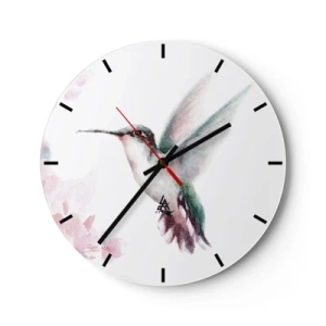 Orologio da parete - Orologio in Vetro - Un delicato dipinto ad acquerello di un colibrì in volo - 30x30cm - Battito immobile - Decorazione murale moderna per soggiorno, cucina e camera da letto ARTTOR