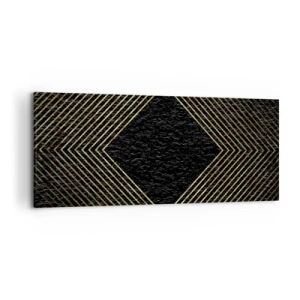 Quadro su tela - Stampe su Tela - Sfondo nero con motivo geometrico di linee dorate - 120x50cm - Geometria in stile glamour - Decorazione murale moderna per soggiorno e camera da letto ARTTOR