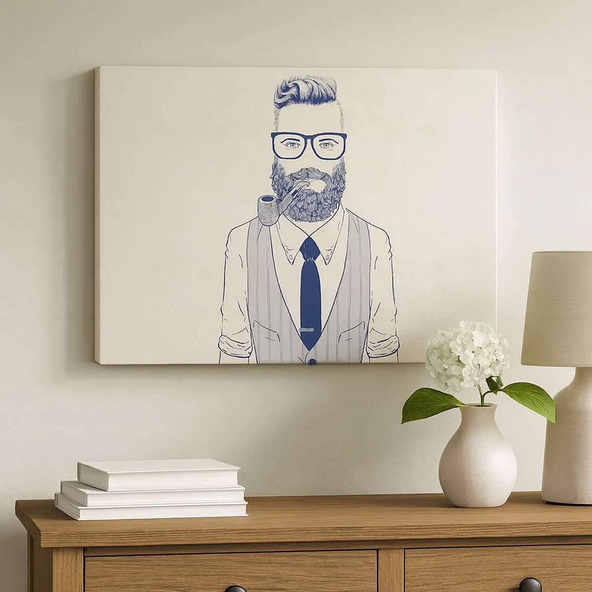 Quadro su tela - Stampe su Tela - Uomo stilizzato con barba, pipa e occhiali - 70x50cm - Allegro, maschile e alla moda - Decorazione murale moderna per soggiorno e camera da letto ARTTOR