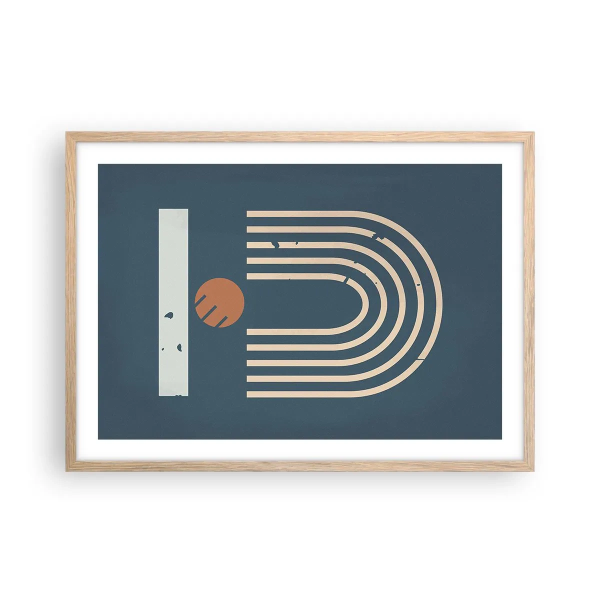 Poster in cornice rovere chiaro - Geometria in blu - 70x50 cm