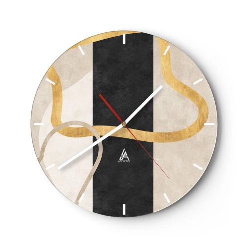 Orologio da parete - Orologio in Vetro - Linee dorate contro una striscia nera e forme beige - 30x30cm - Forme intrecciate - Decorazione murale moderna per soggiorno, cucina e camera da letto ARTTOR