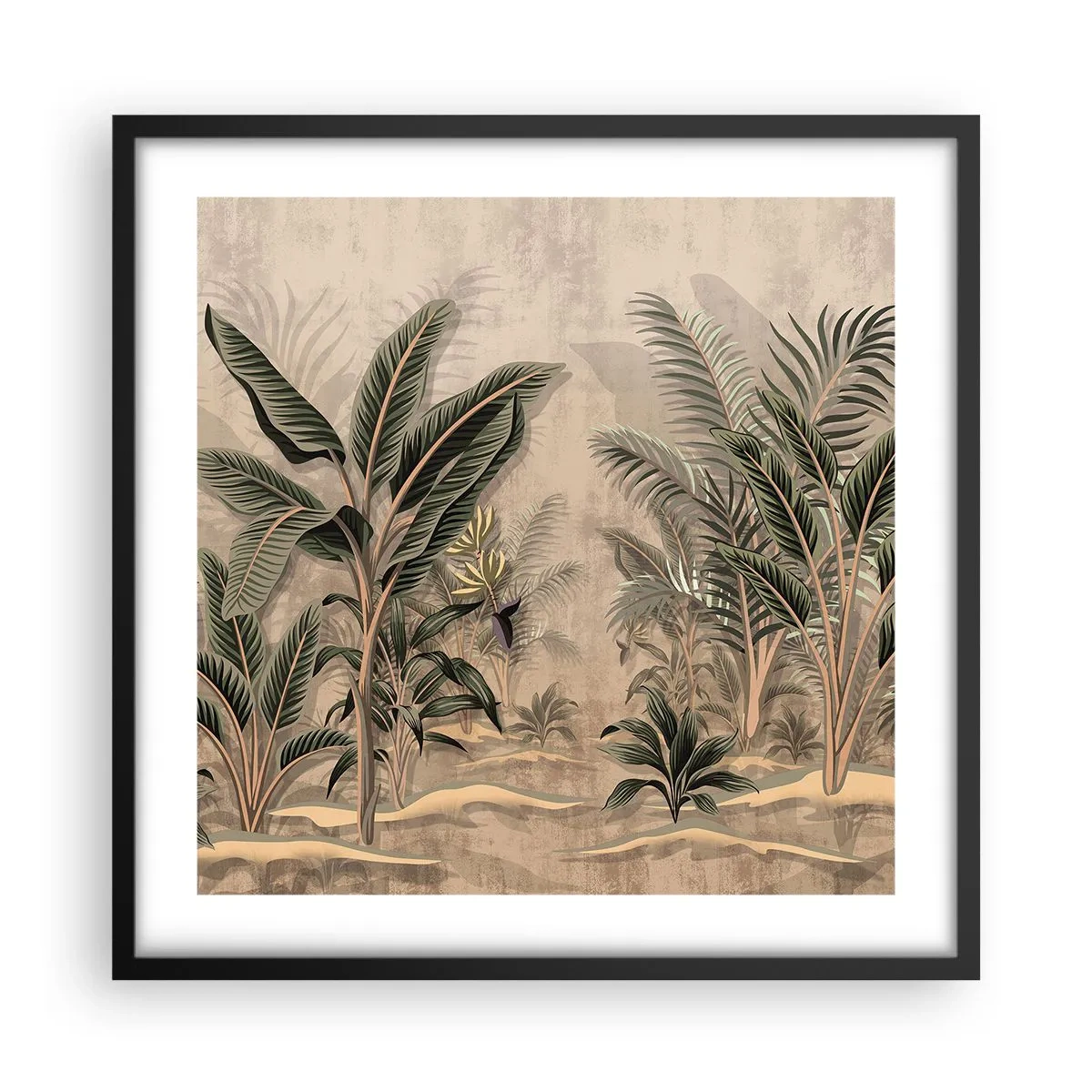 Poster in cornice nera - Incisione in stile coloniale - 50x50 cm