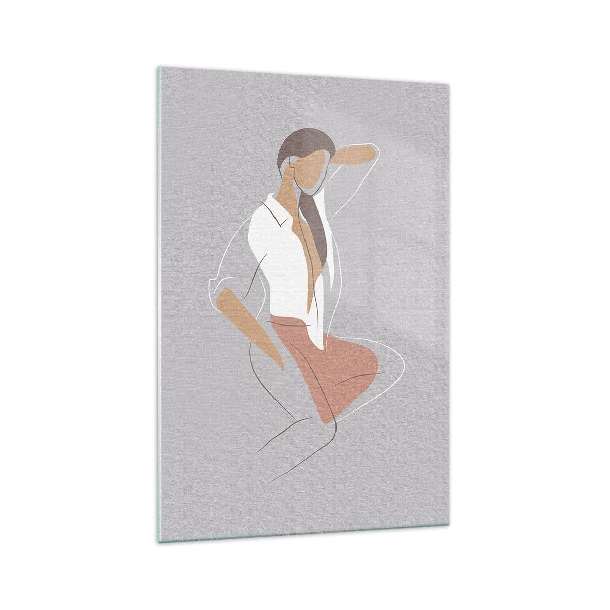 Quadro su vetro - Un ritratto minimalista di una donna in colori pastello. - 70x100cm - Profilo di bellezza - Decorazione murale moderna per soggiorno e camera da letto ARTTOR